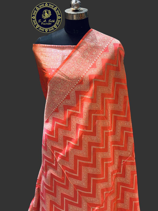 Banaras 100% Pure katan Silk Saree with allover antique zari Zig-Zag weave Design