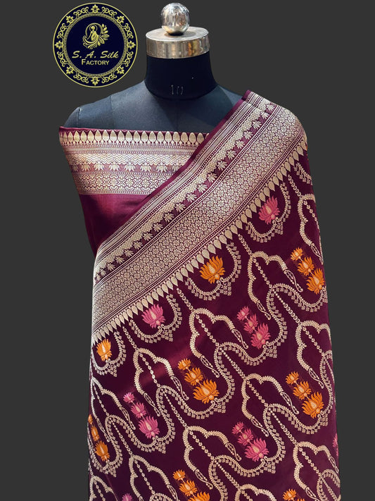 Banaras 100% Pure katan kadua Silk Saree with allover antique zari minakari kadua jaal weave