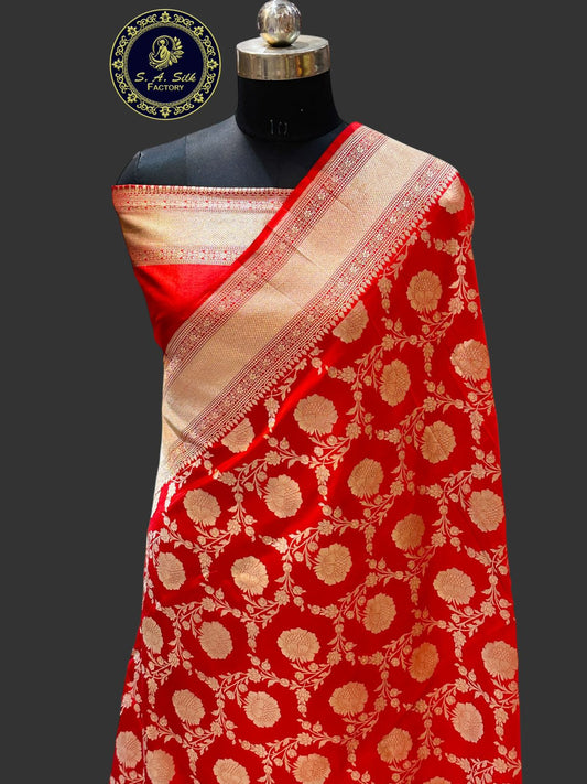 Banaras 100% Pure katan Silk Saree with allover antique zari jaal weave Design