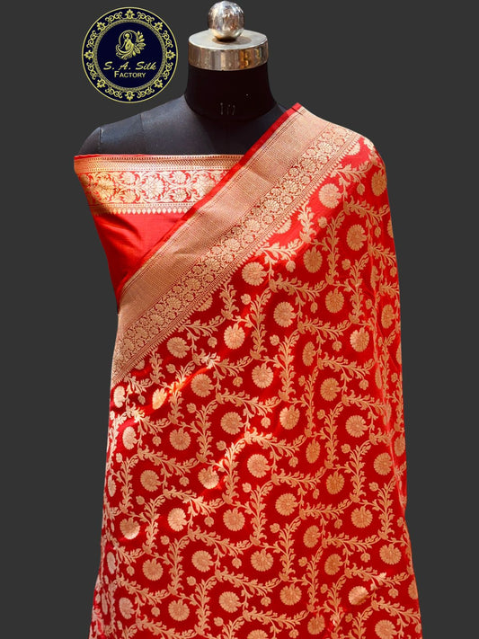 Banaras 100% Pure katan Silk Saree with allover gold zari jaal weave Design