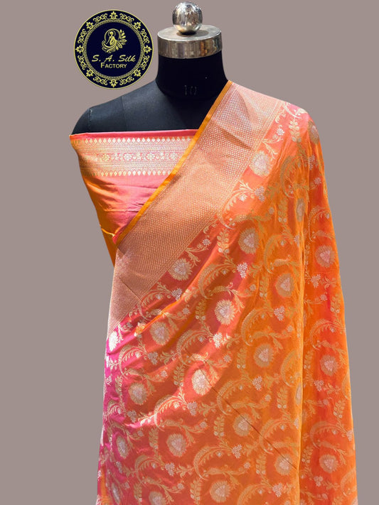 Banaras 100% Pure katan Silk Saree with allover antique Sona Roopa minakari Zari jaal