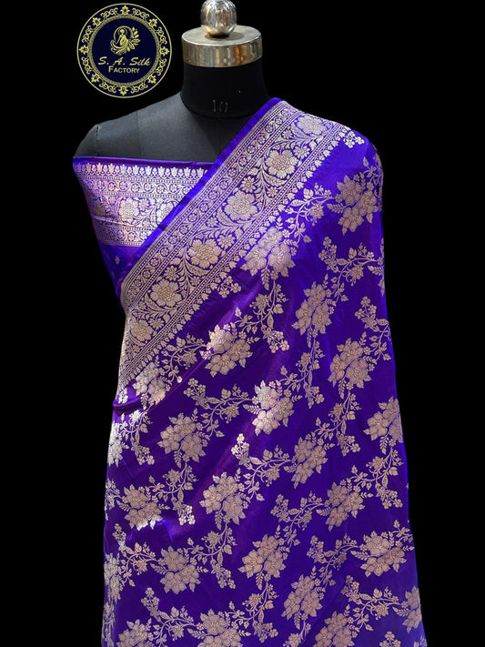 Banaras 100% Pure katan Silk Saree with allover antique Zari jaal weave Design