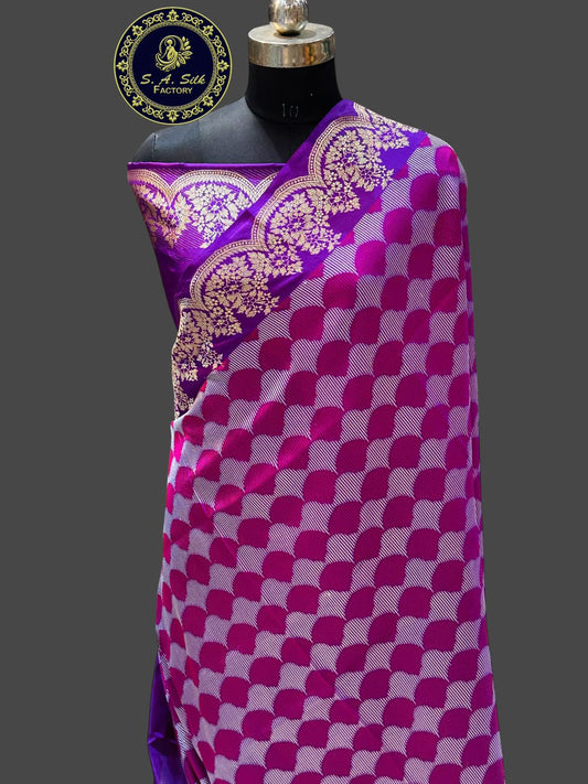 Banaras 100% Pure katan Silk Saree with allover antique kadua Mina Resham jaal