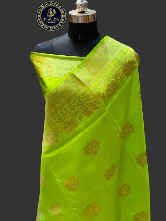 Banaras 100% Pure katan Iktara Silk Saree with allover antique kadua Resham Buta