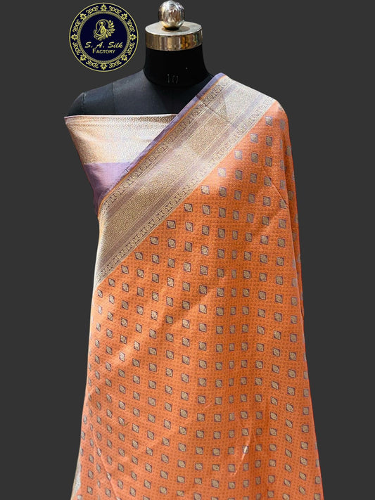 Banaras 100% Pure katan Tanchui Silk Saree with allover antique Zari Buti weave