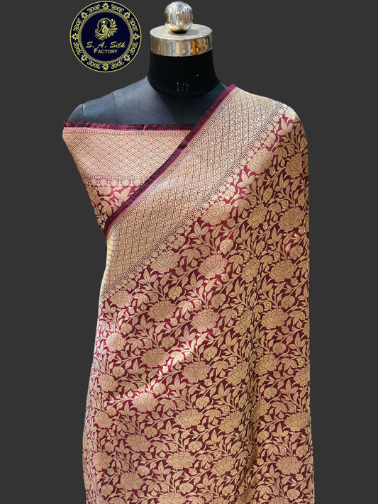 Banaras 100% Pure katan Tanchui Silk Saree with allover Silver Zari jaal weave