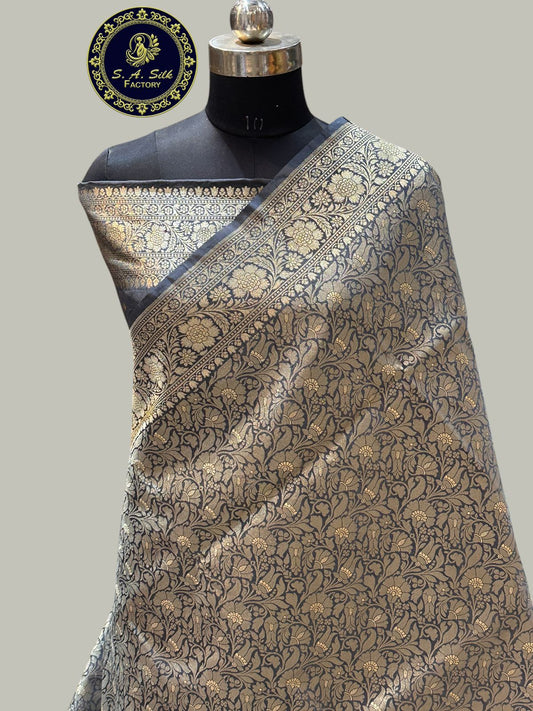 Banaras 100% Pure katan Tanchui Silk Saree with allover Silver Zari jaal weave