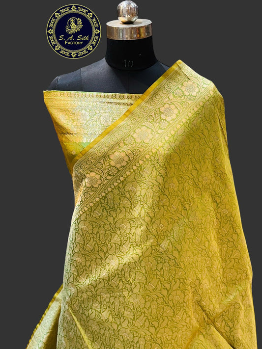 Banaras 100% Pure katan Tanchui Silk Saree with allover Silver Zari jaal weave