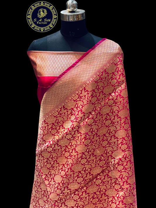 Banaras 100% Pure katan Tanchui Silk Saree with allover Silver Zari jaal weave Design
