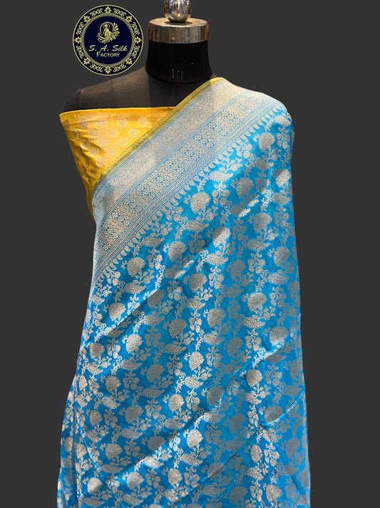 Banaras 100% Pure katan Silk Saree with allover zari weave jaal Design
