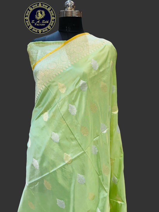 Banaras 100% Pure katan  Silk Saree with allover Sona Roopa zari weave Kadua Buta