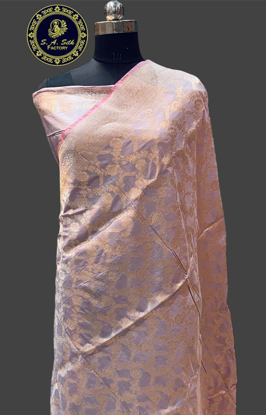 Banaras 100% pure katan silk Saree with allover real zari weave jaal weave (Rose Pink)