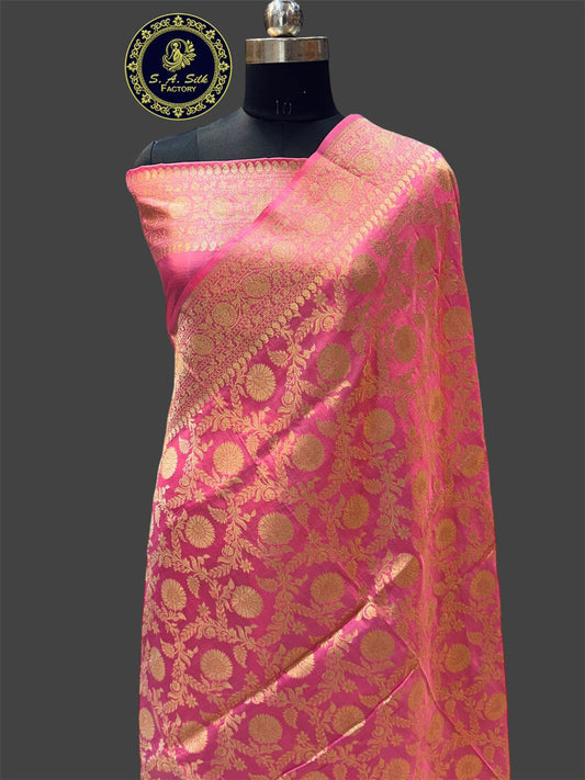 Banaras 100% pure katan silk Saree with allover real zari weave antique jaal weave (Peach Pink)