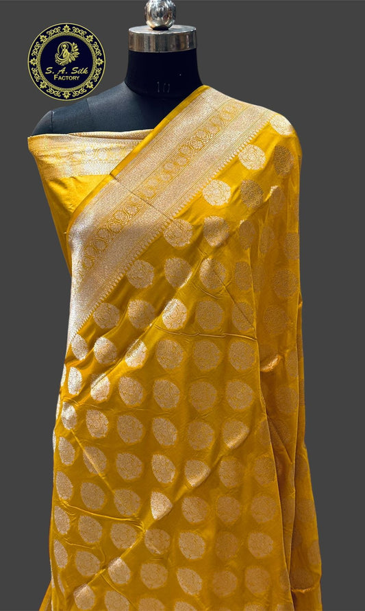 Banaras 100% pure katan silk Saree with premium real silk saree (Mustard yellow)