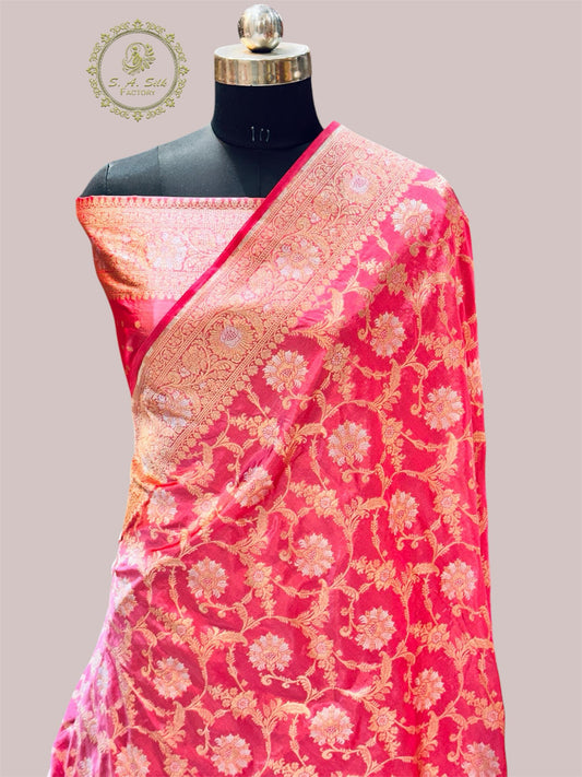 Banaras 100% pure katan silk Saree with premium real silk saree with allover water zari (Rose pink)