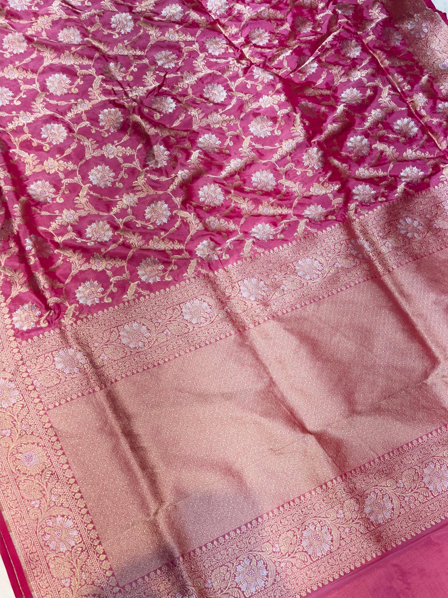 Banaras 100% pure katan silk Saree with premium real silk saree with allover water zari (Rose pink)