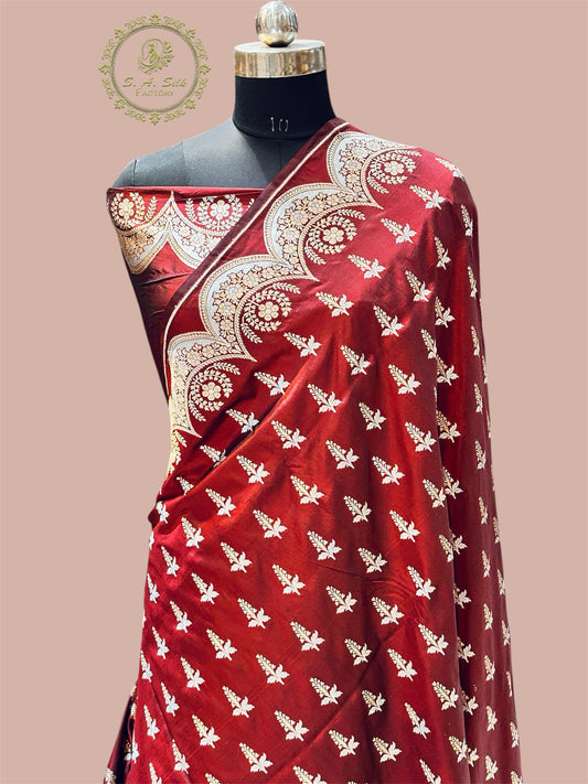 Banaras 100% pure katan silk Saree with premium real silk saree with allover water zari (Dark coke Mehroon)