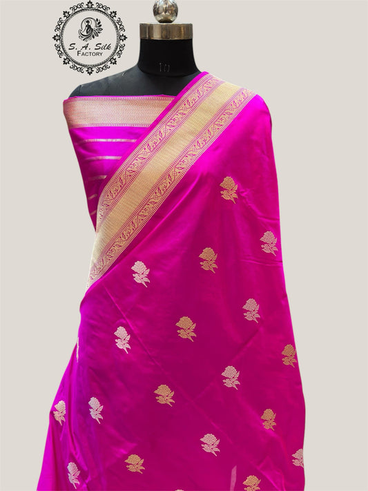 Banaras 100% pure katan kadua paithni silk Saree with premium real silk saree (Rani Pink)