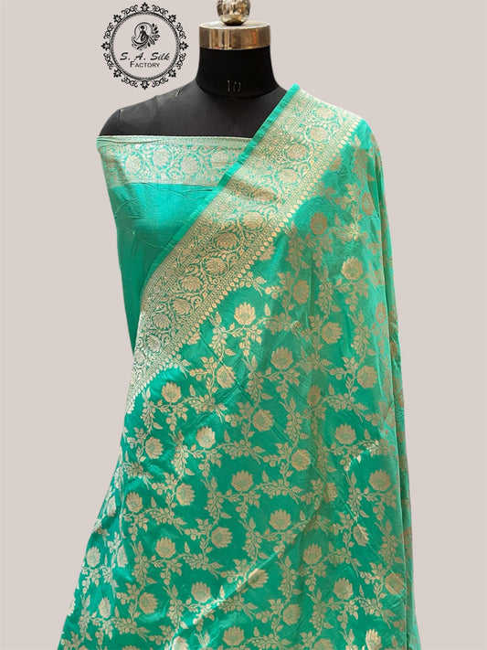 Banaras 100% pure katan silk Saree with premium real silk saree with allover water zari (Sea Green)
