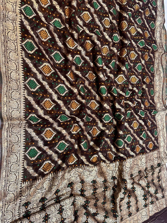 Banaras Georgette chiffon Silk Saree with Allover bandhni Jaal design (4)