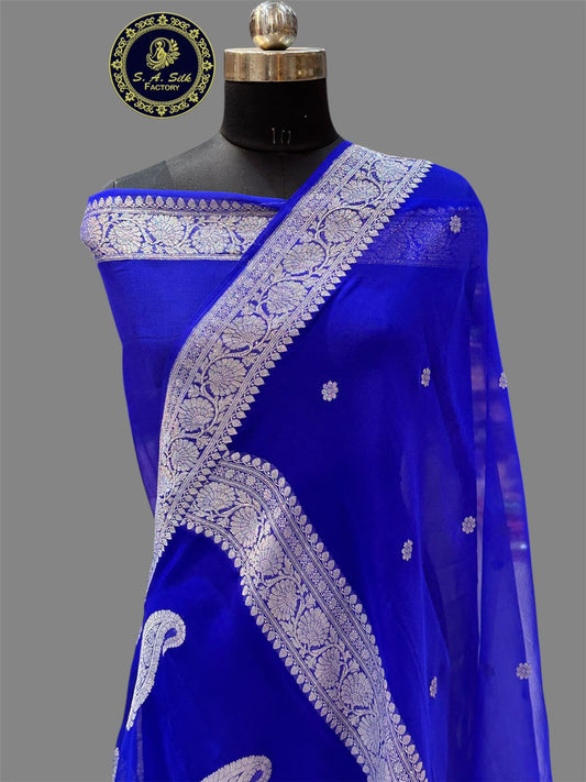Banaras 100% Pure Khaddi Chiffon kadua silk Saree with allover silver zari weave buti design (Copy)